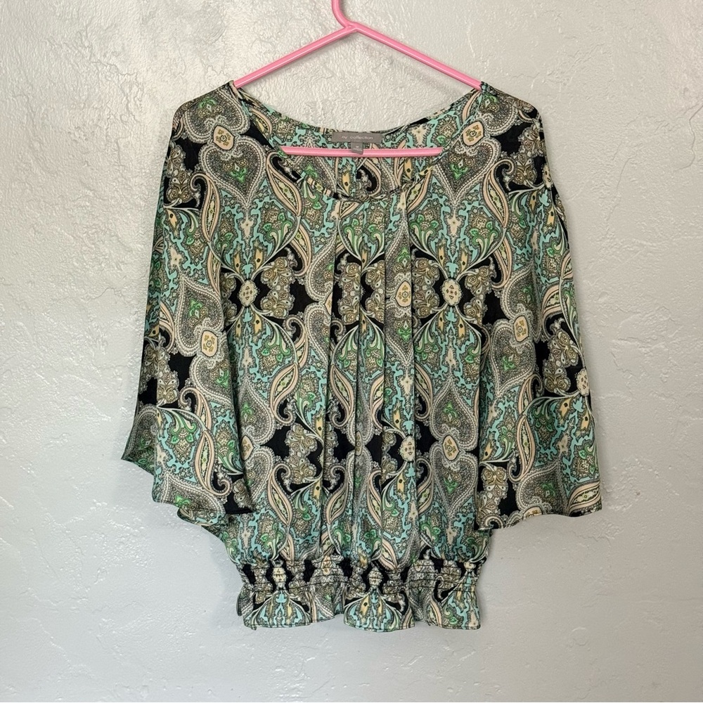NY Collection Black Green & Teal Paisley Blouse - Size M